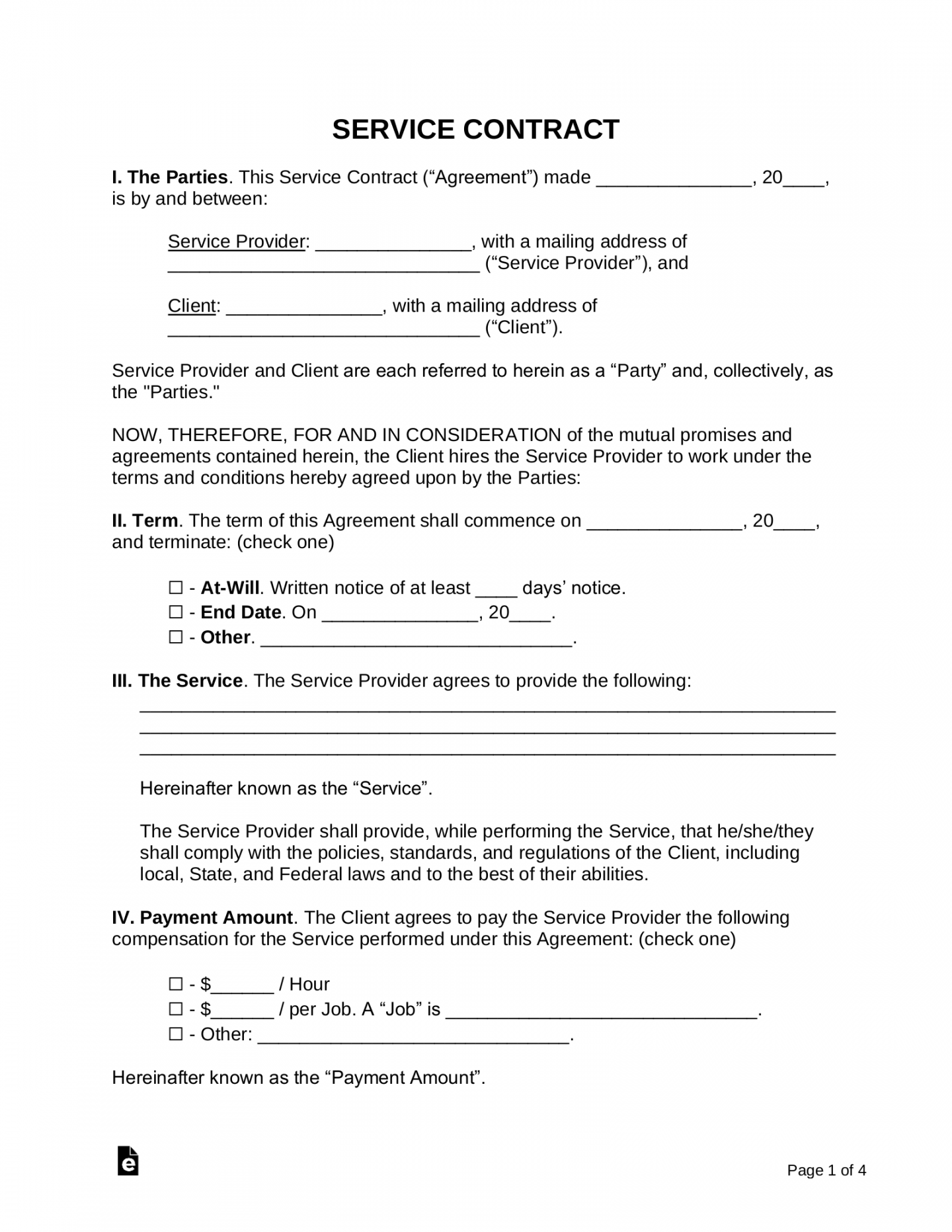 Free Service Contract Templates () - PDF  Word – eForms