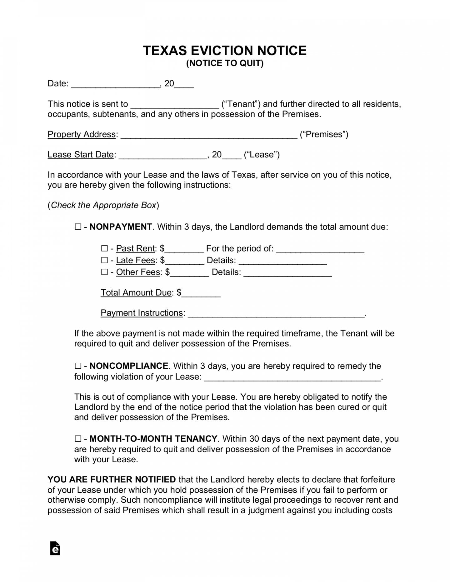 Free Texas Eviction Notice Forms () - PDF  Word – eForms