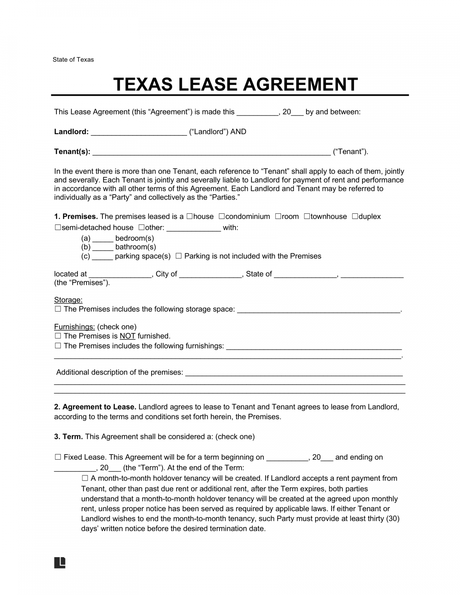 Free Texas Residential Lease Agreement Template  PDF & Word