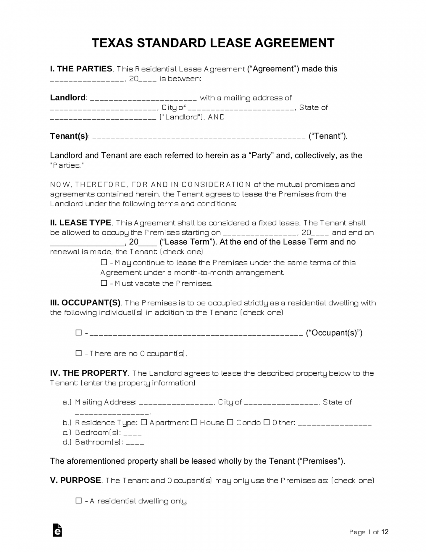 Free Texas Standard Residential Lease Agreement - PDF  Word – eForms