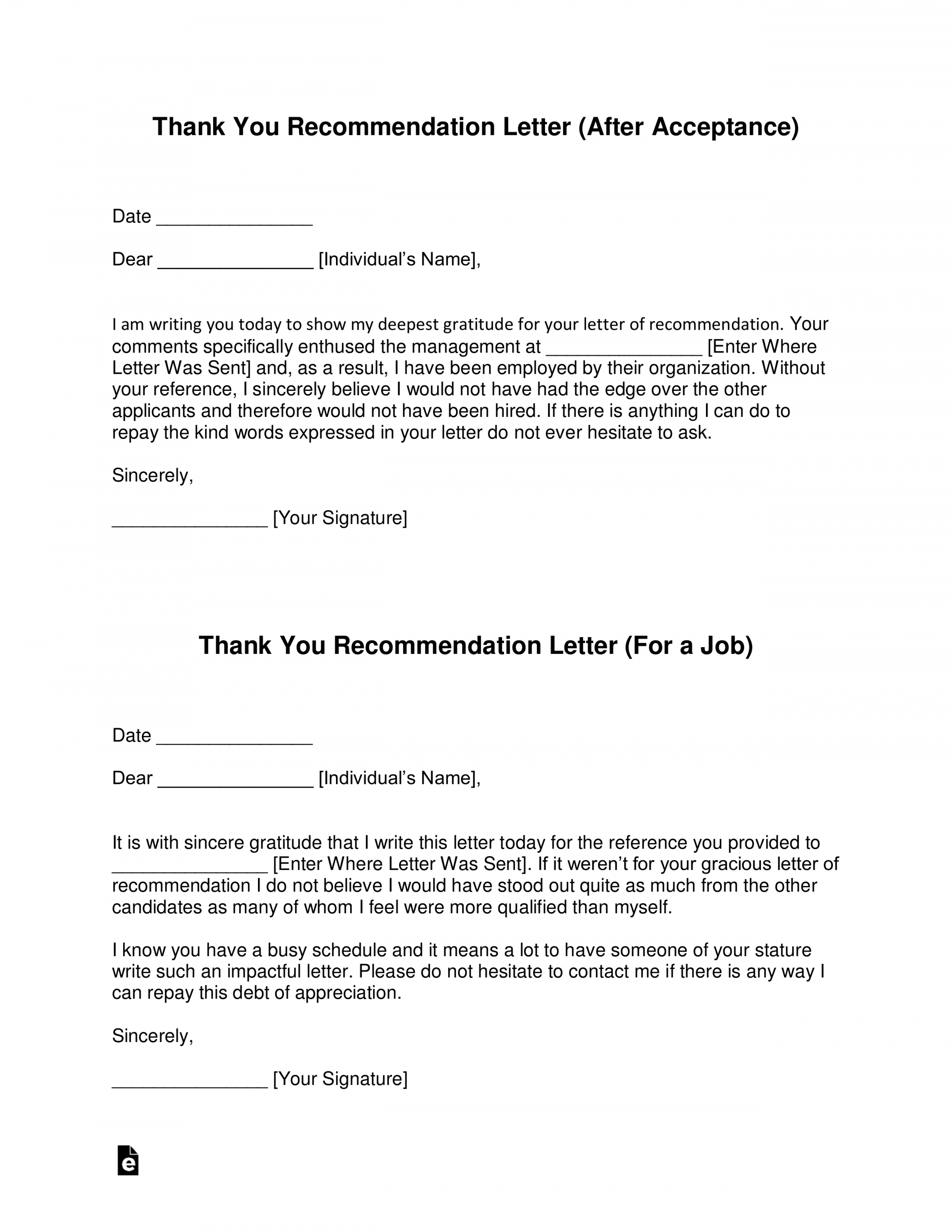 Free Thank You Letter for Recommendation Template - with Samples