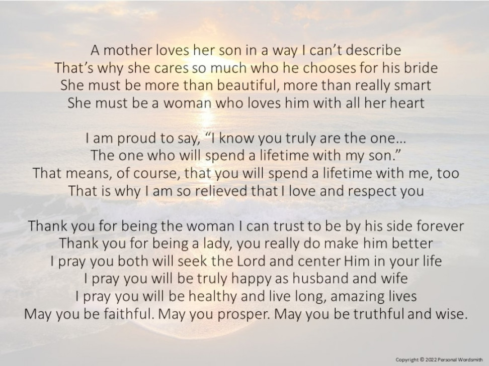 Future Daughter in Law Poem Mother of Groom Poetry Wedding