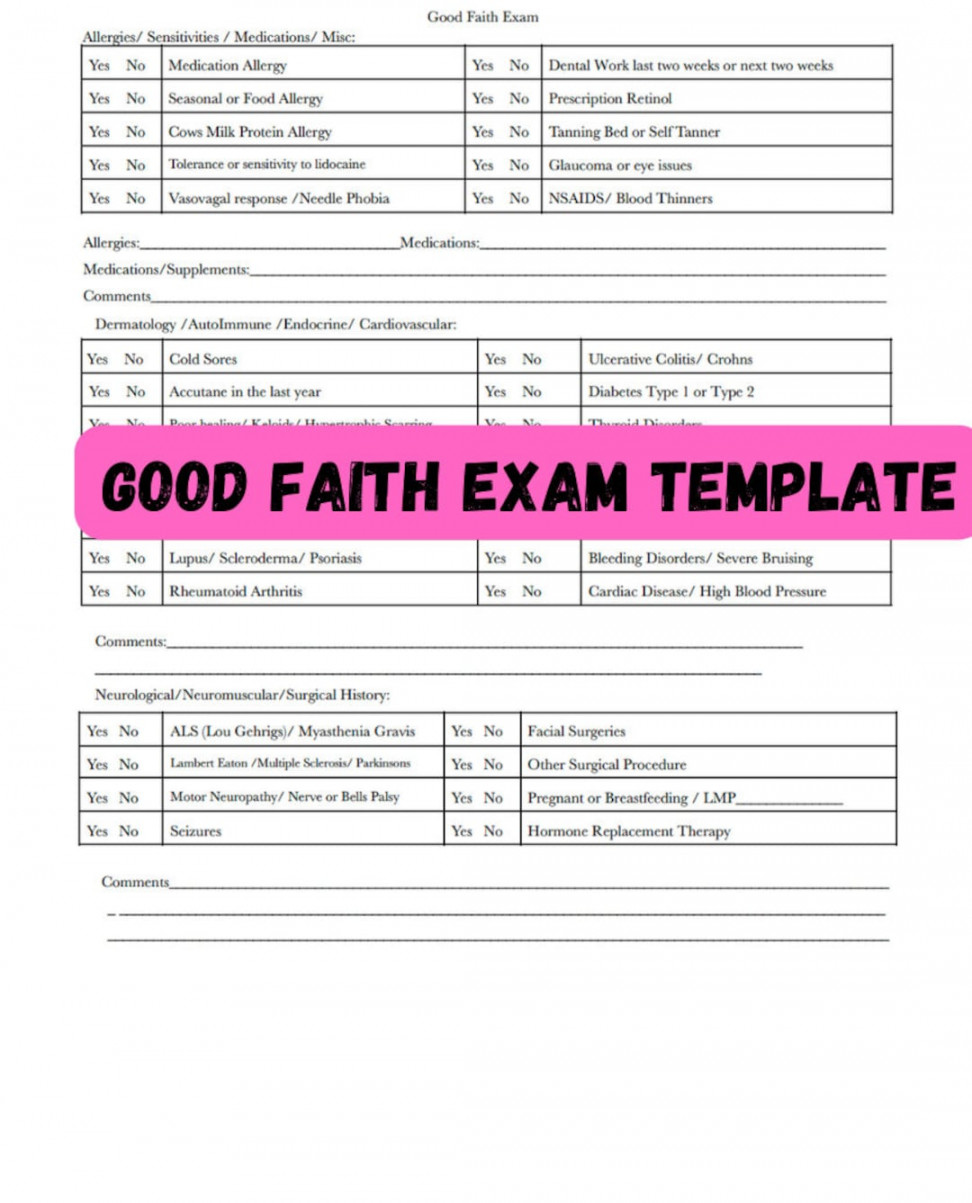 Good Faith Exam Template Form for Injectors - Etsy