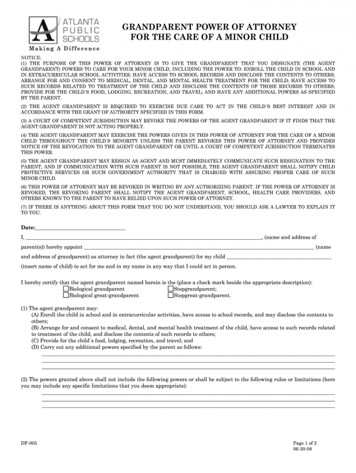 Grandparent Power Of Attorney Form - Fill Online, Printable