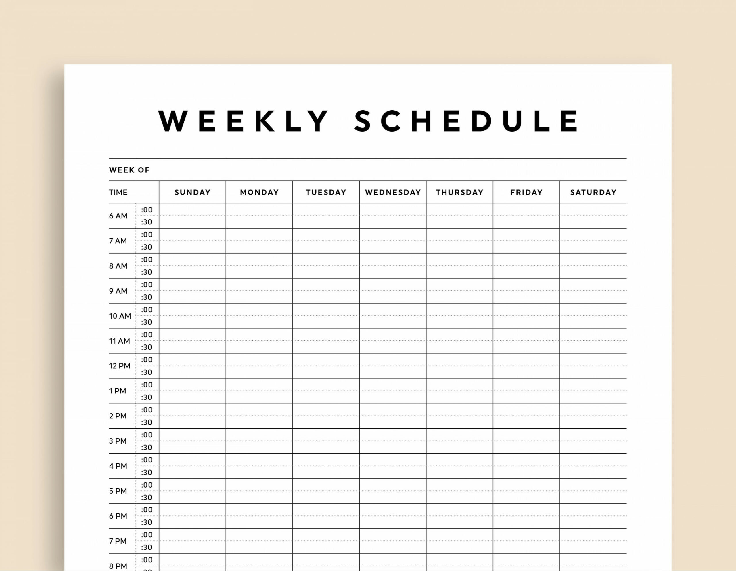 Half Hour Weekly Schedule Printable Half Hour Daily Schedule - Etsy