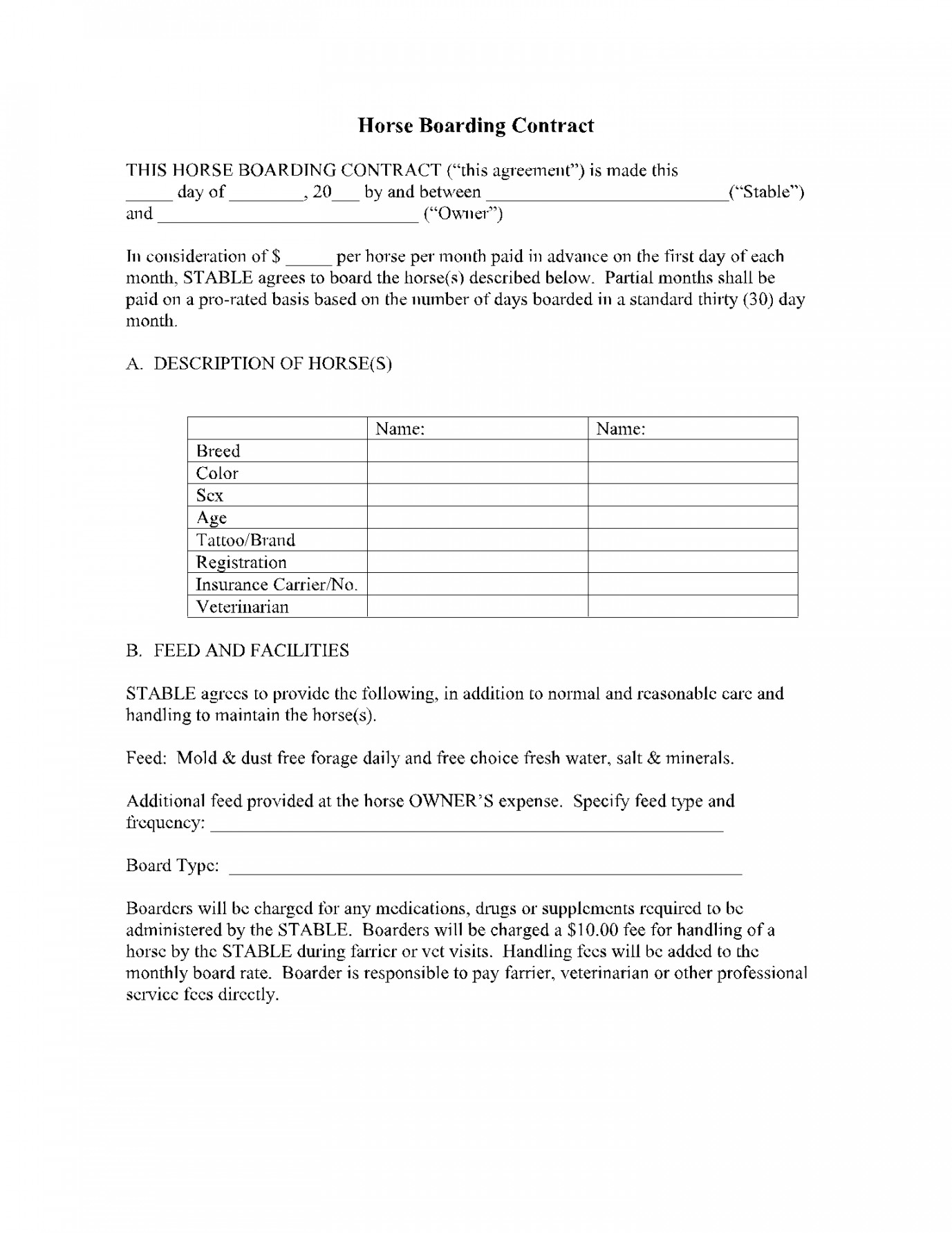 Horse Boarding Contract Template  Free Sample  CocoSign