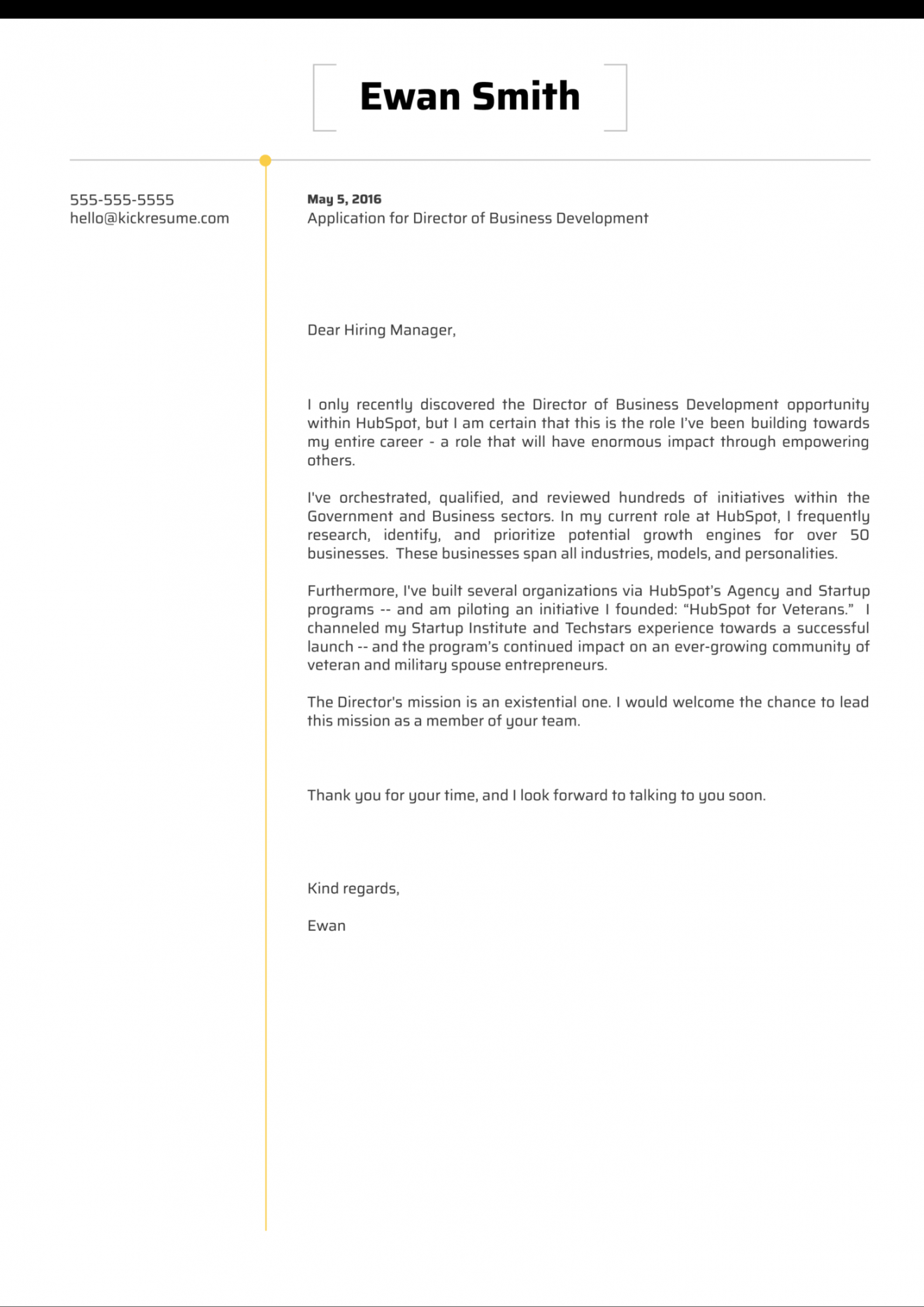 HubSpot Director of Business Development Cover Letter Sample