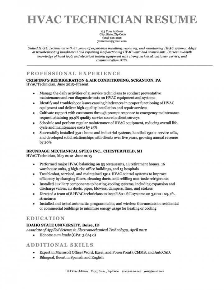 HVAC Technician Resume [Sample & How to Write]  Resume Genius