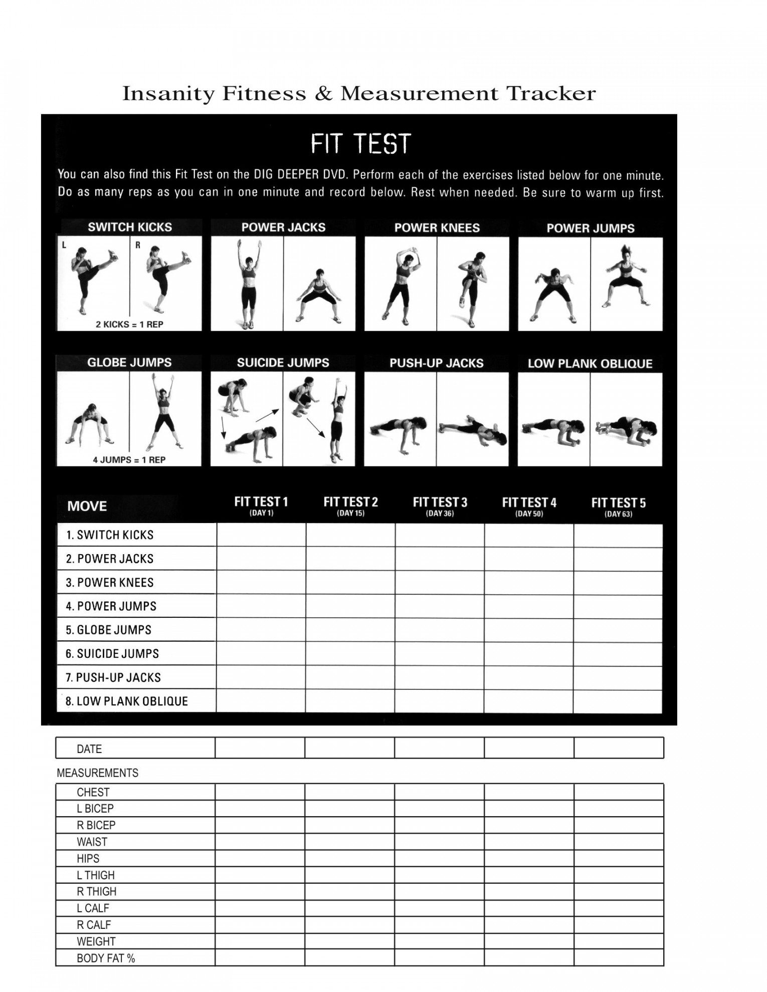 INSANITY FIT TEST  Insanity workout calendar, Workout calendar