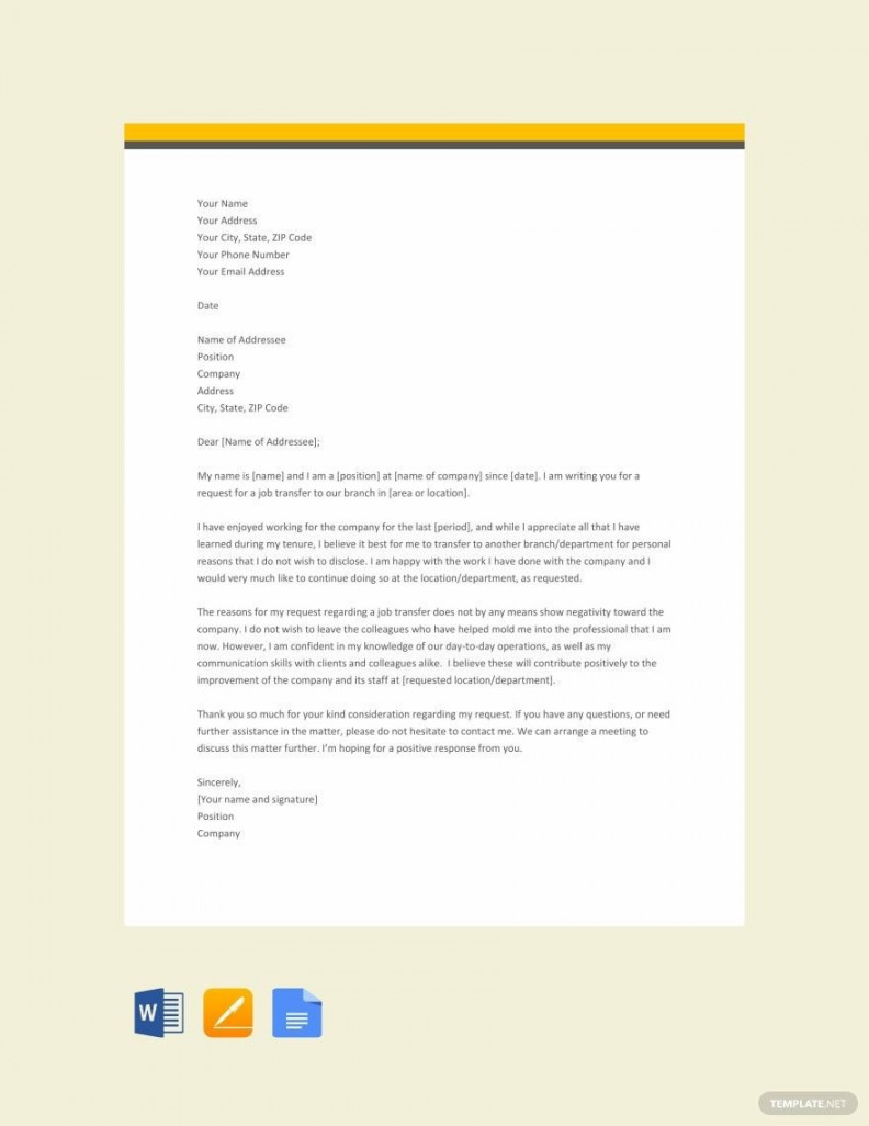 Job Transfer Request Letter for Personal Reason Format - Download