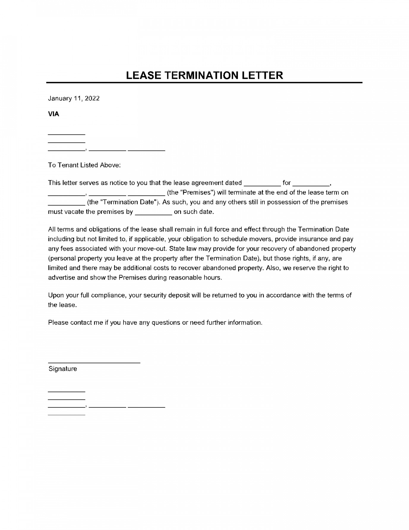 Lease Termination Letter Template: Get Free Sample Now - CocoSign