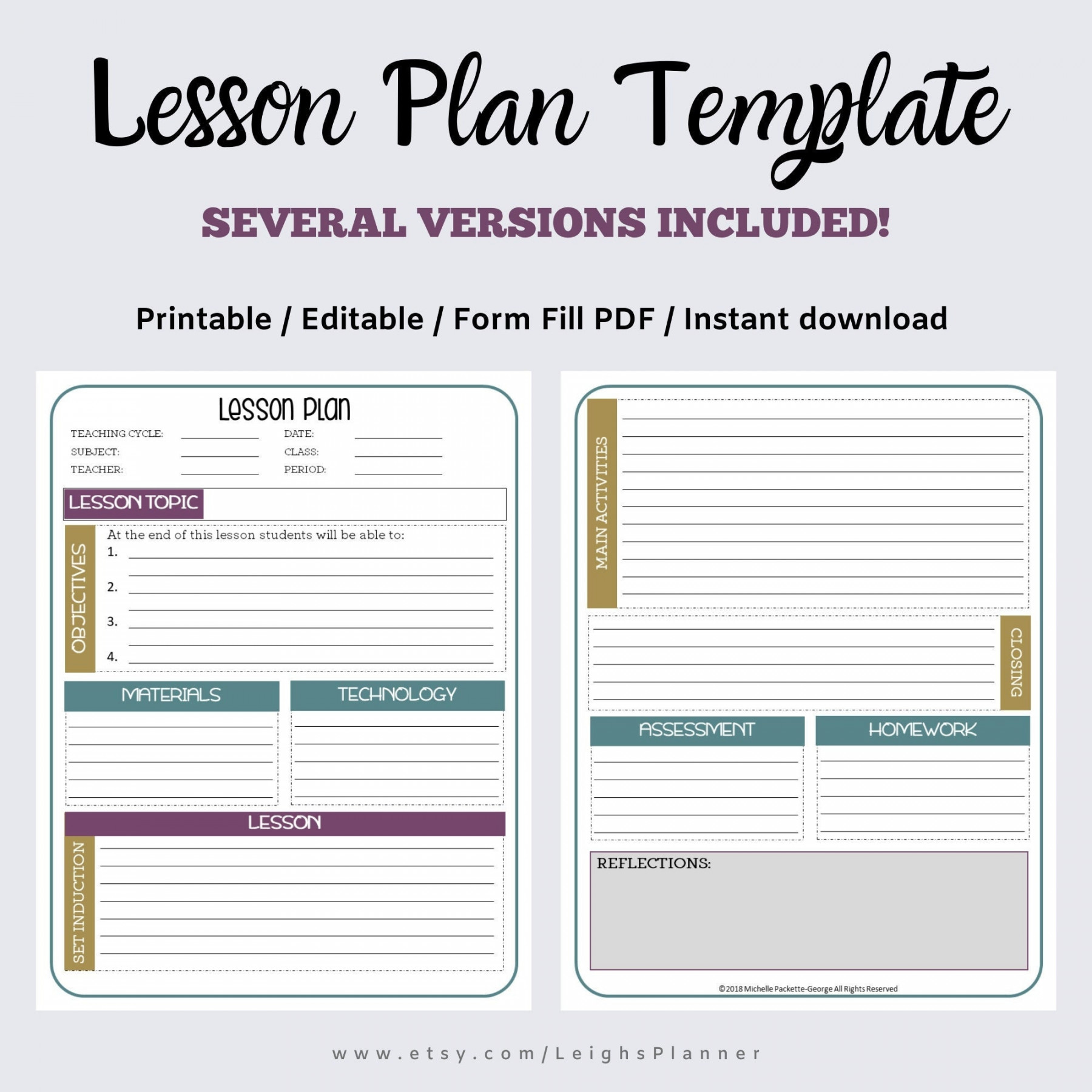 Lesson Plan Template for Teachers Editable / INSTANT Digital - Etsy UK