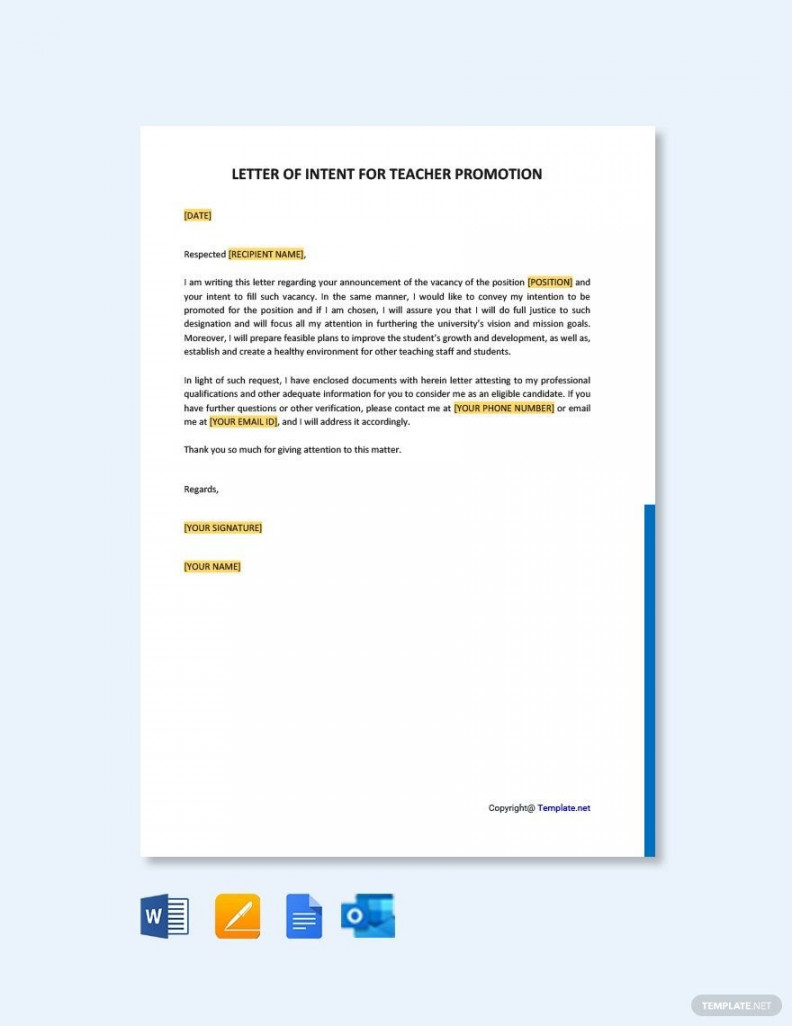 Letter Of Intent For Teacher Promotion Template - Download in Word