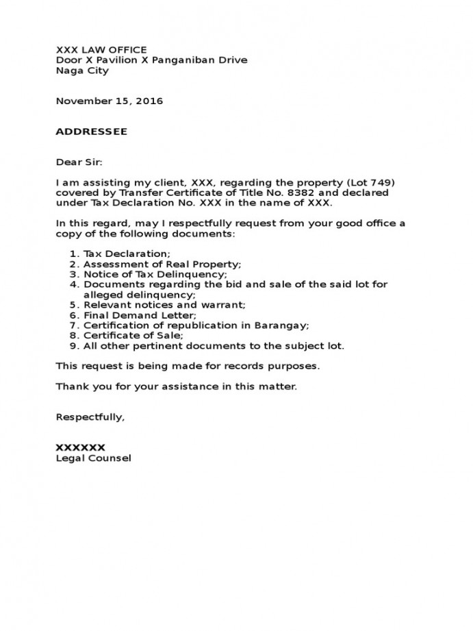 Letter of Request of Documents  PDF