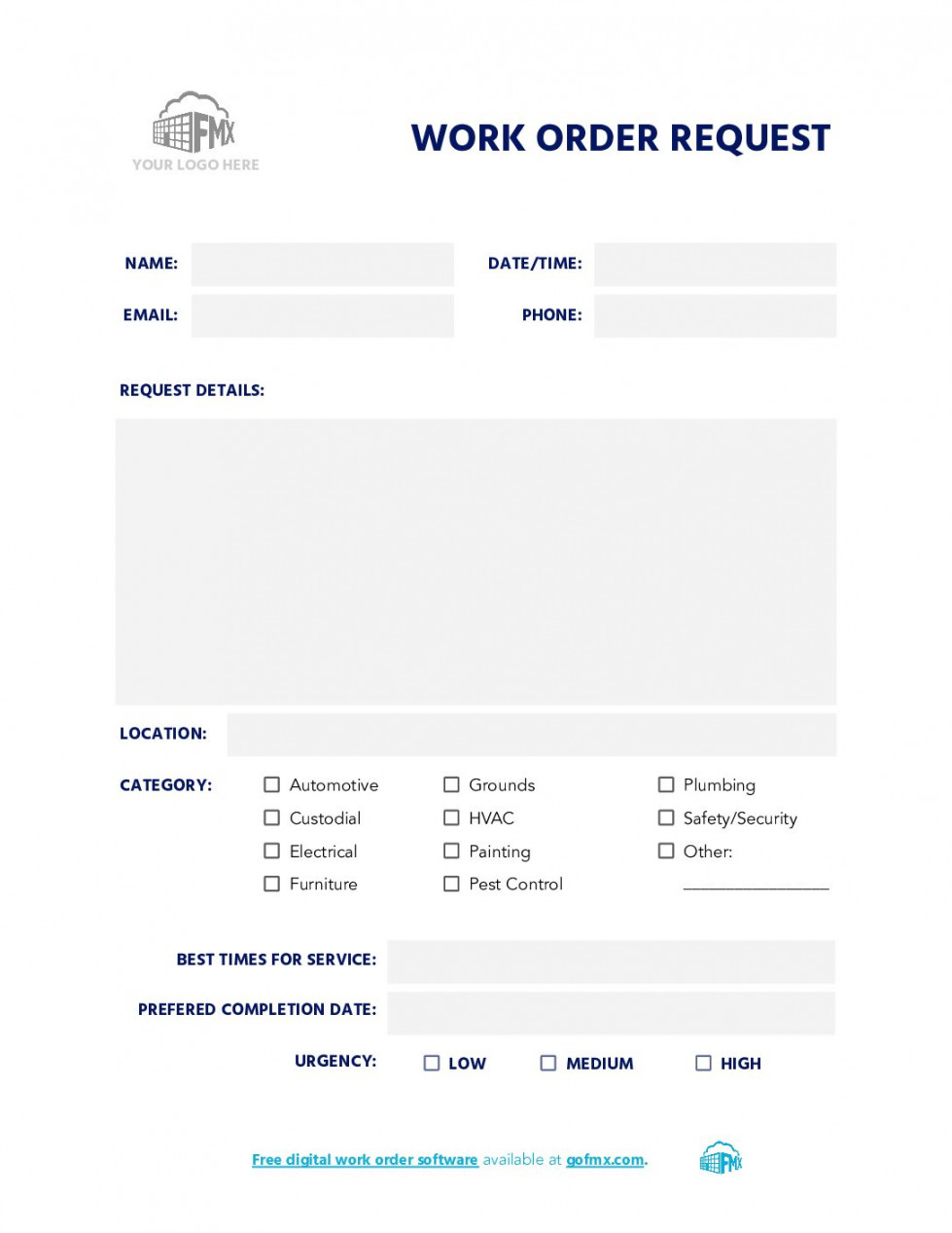 Maintenance Work Order Form [Free Printable Template] - FMX