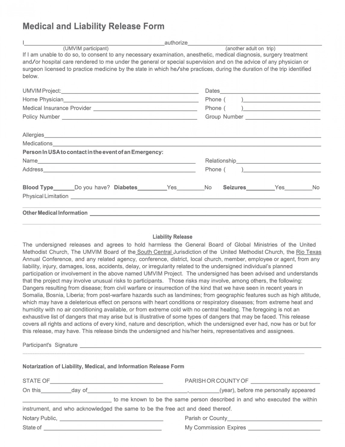 Medical and Liability Release Form  First Rockwall