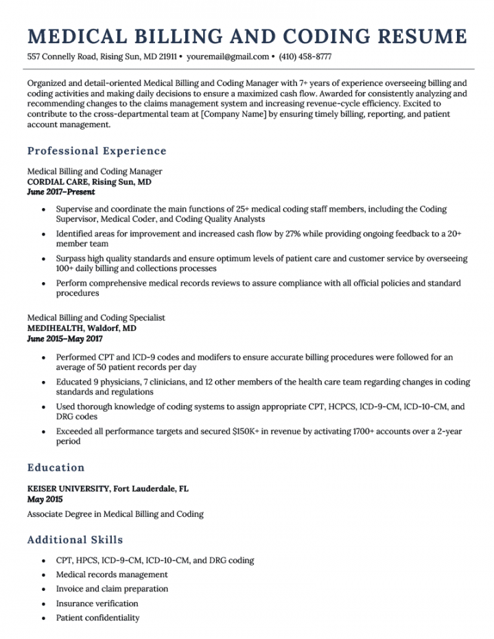 Medical Billing and Coding Resume - Skills & Free Download