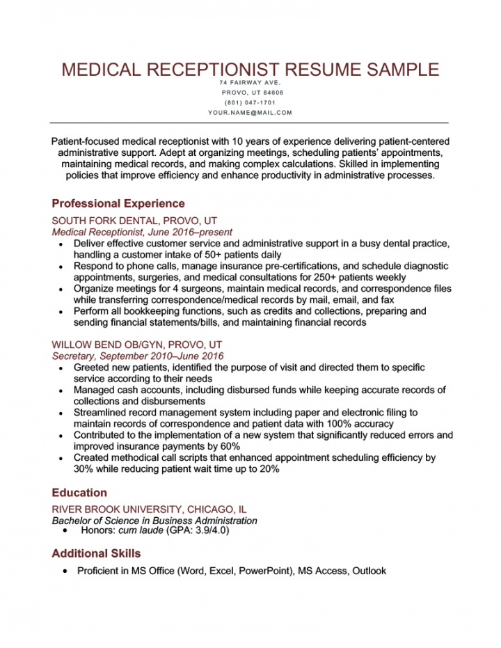 Medical Receptionist Resume [Sample for Download]