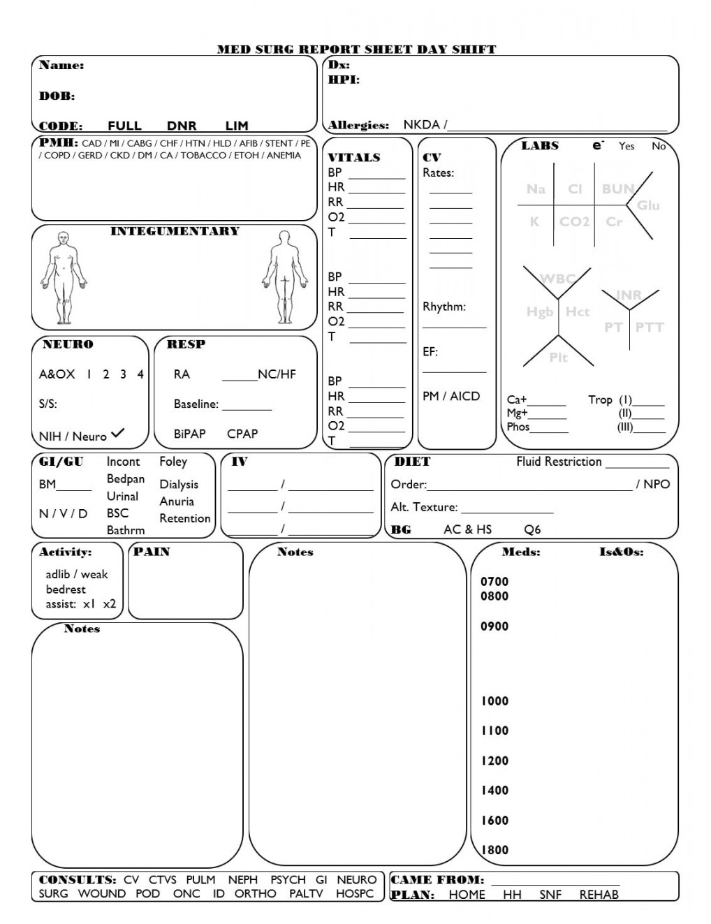 Medsurg Nurse Report Sheet Day Shift - Etsy Australia