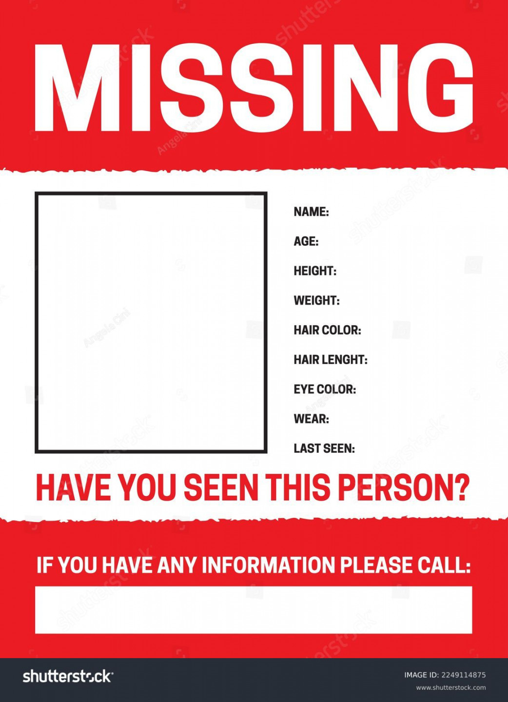 Missing Person Poster Template Vector Stock Vector (Royalty Free