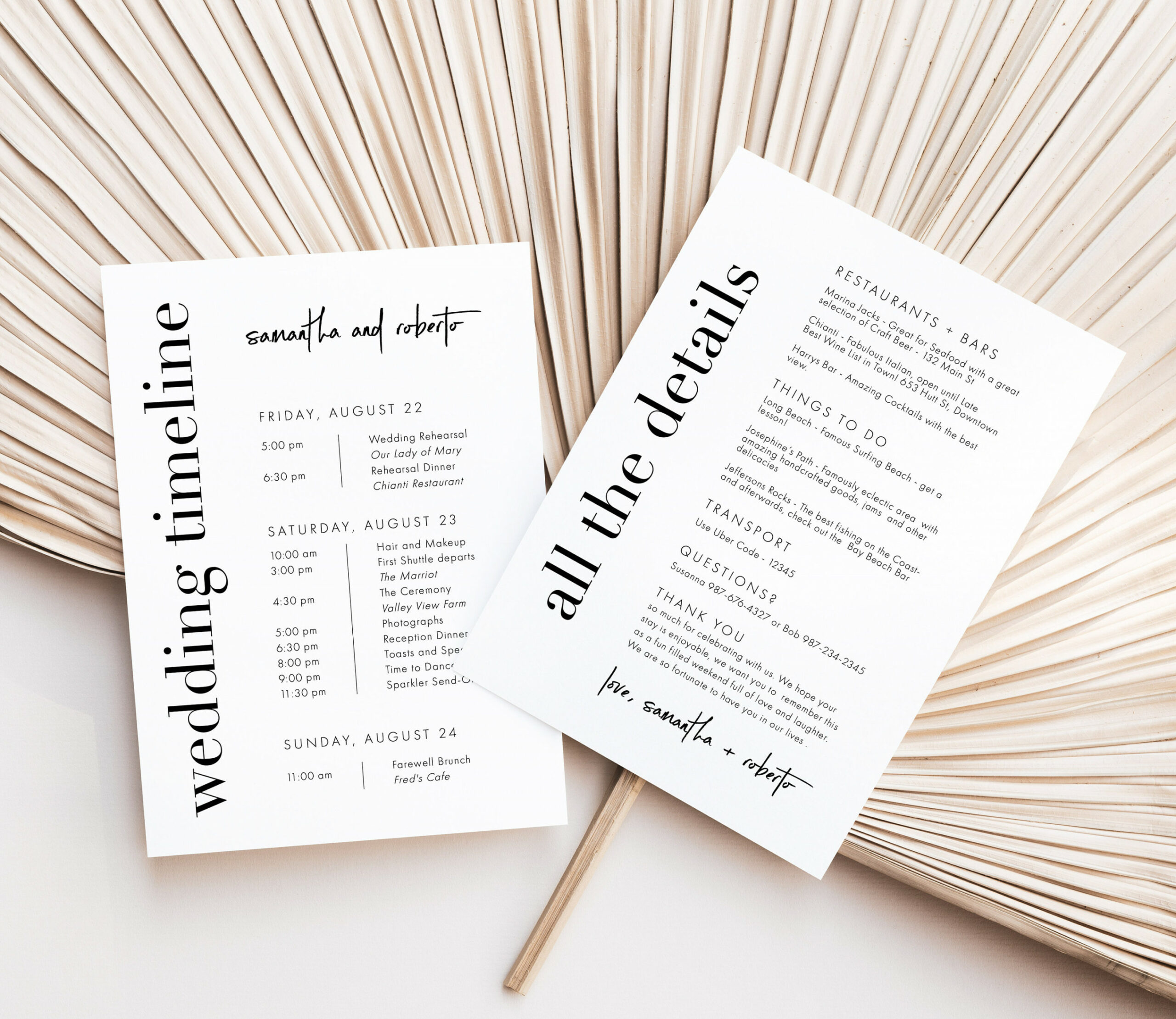 Modern Bold Wedding Itinerary For Guests Where to Go What to - Etsy