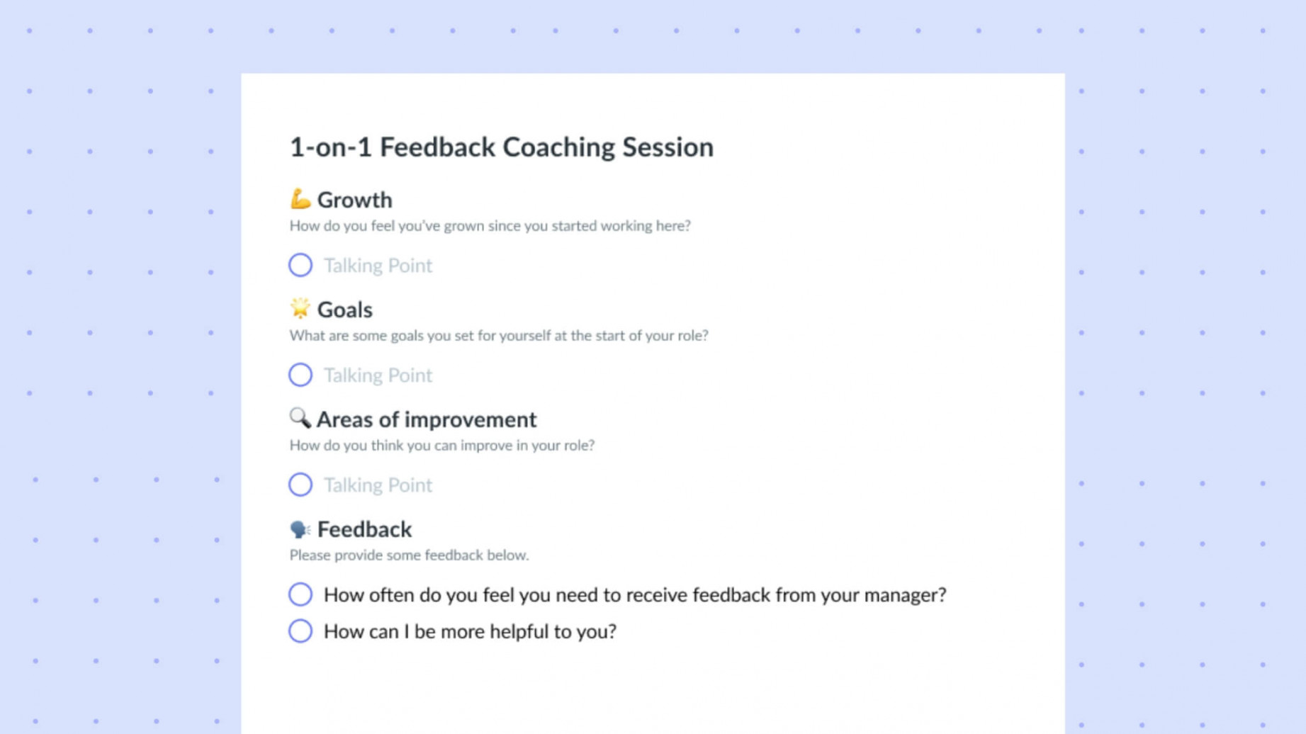 One-on-One Coaching Template for Managers: Example & Tips