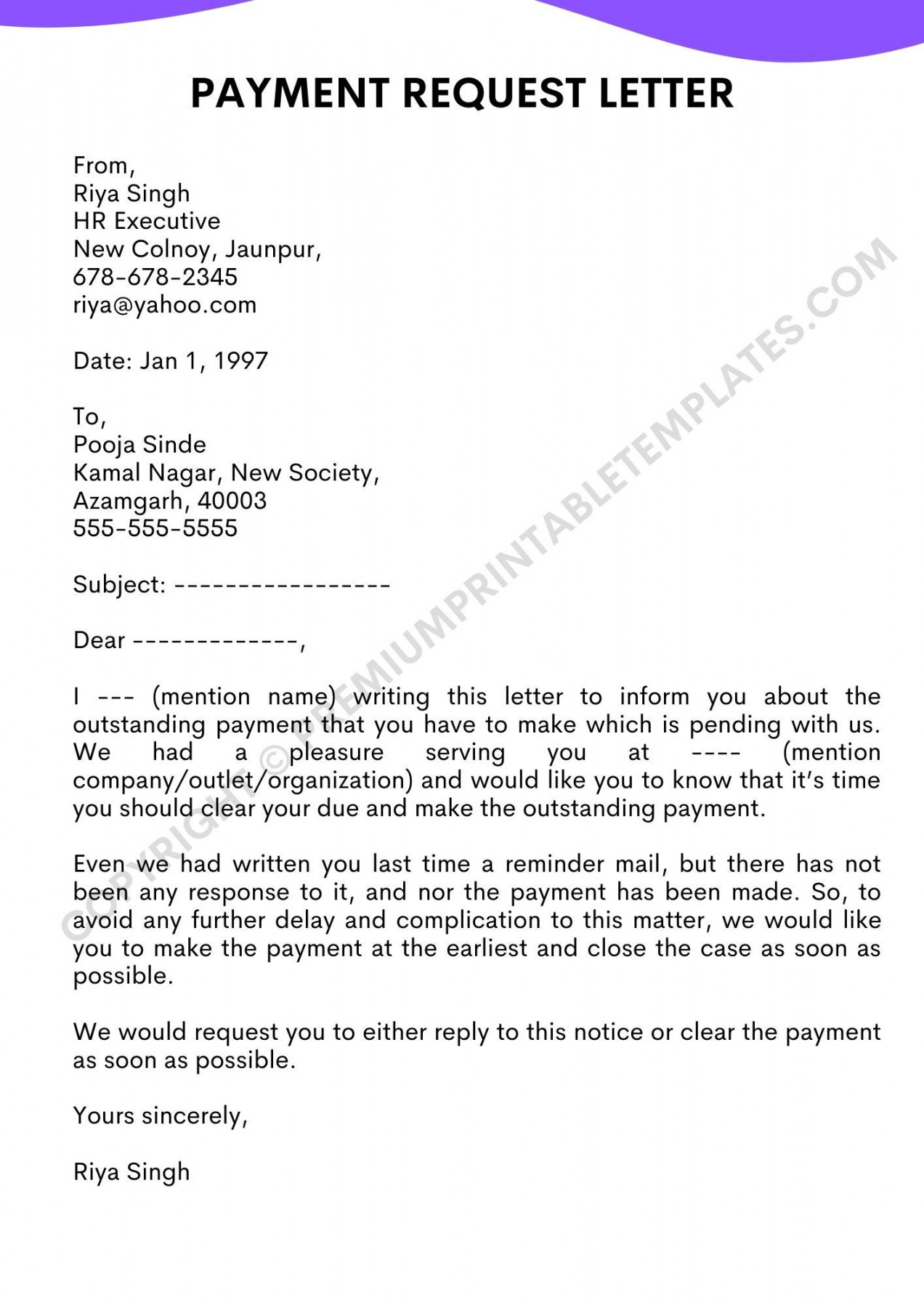 Payment Request Letter Printable Template in Word and PDF [Pack of