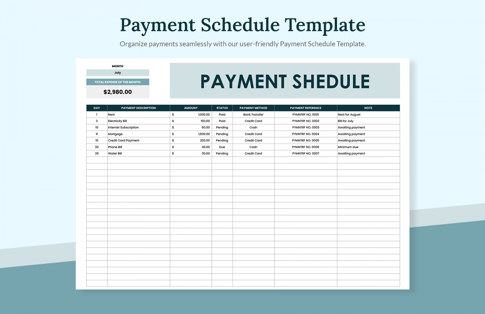 Payment Schedule Template - Download in Excel, Google Sheets