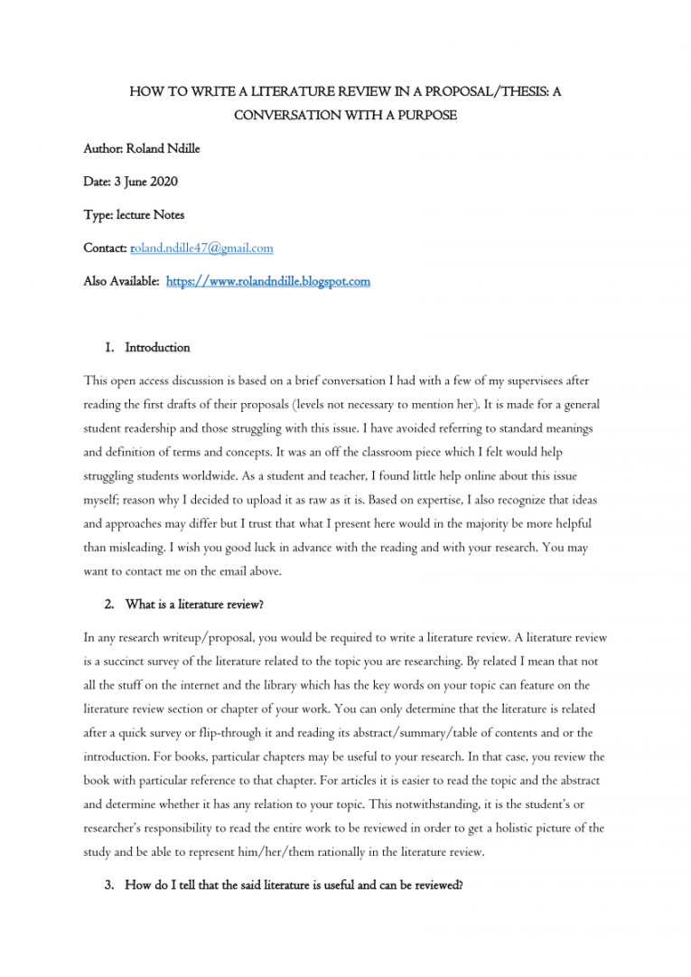 PDF) HOW TO WRITE A LITERATURE REVIEW IN A PROPOSAL/THESIS: A