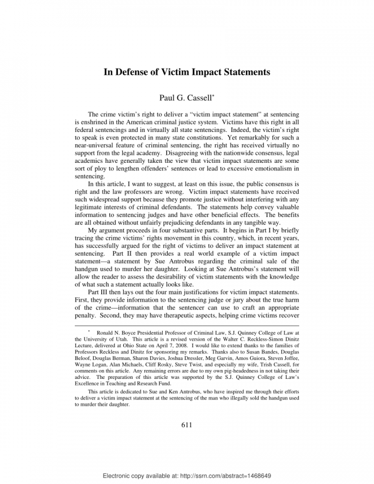 PDF) In Defense of Victim Impact Statements