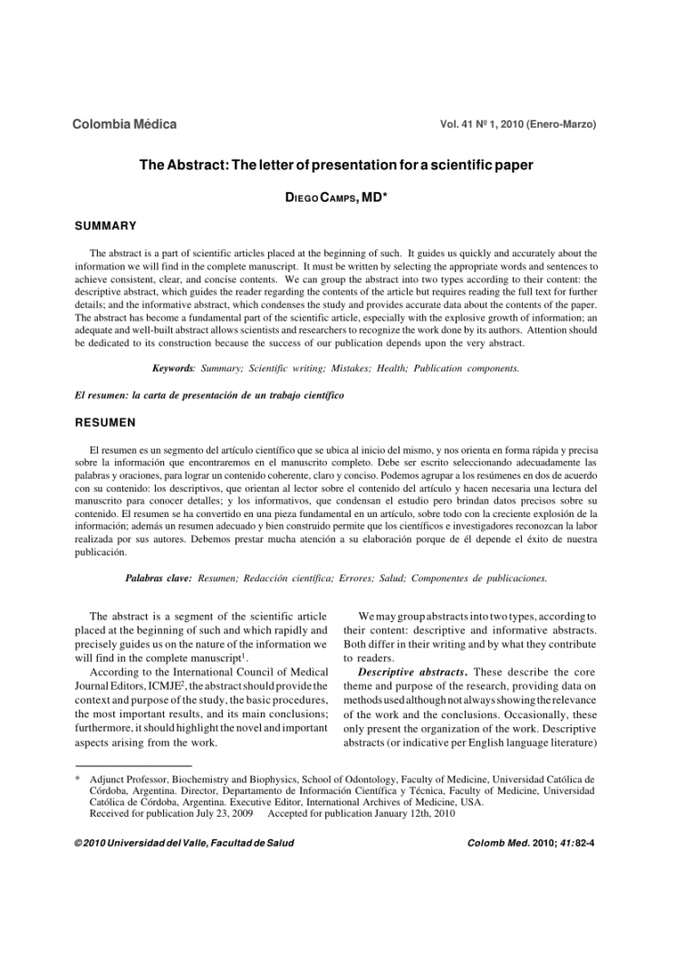 PDF) The Abstract: The letter of presentation for a scientific paper