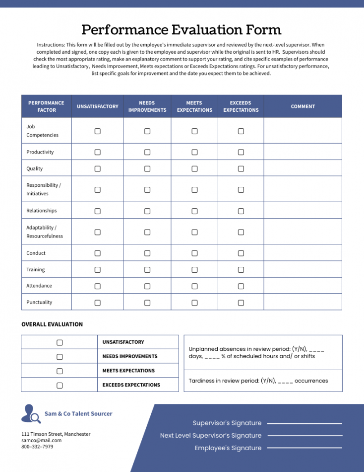 Performance Evaluation Form - Venngage