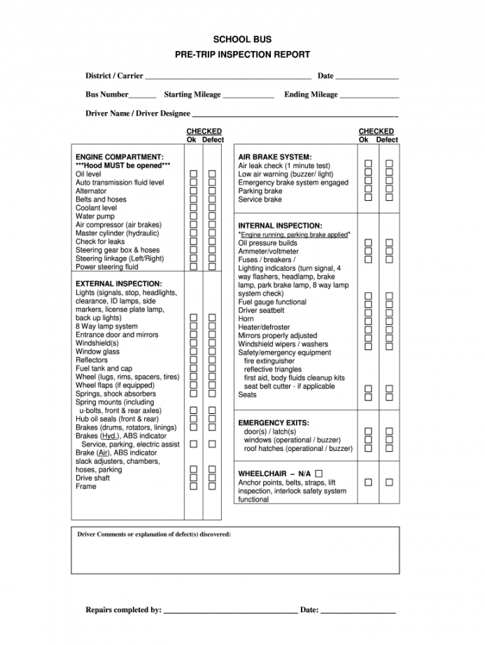 Pre Trip Inspection Checklist Pdf - Fill Online, Printable