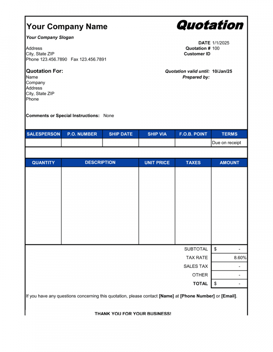 Price Quotation Template  Business-in-a-Box™