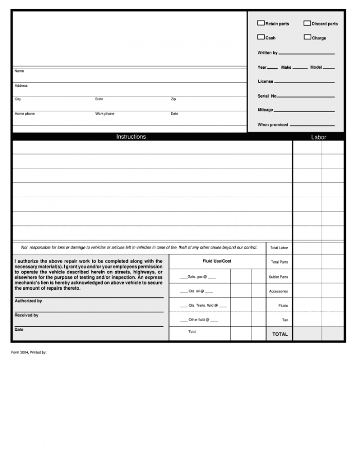 Printable Auto Repair Forms - Fill Online, Printable, Fillable