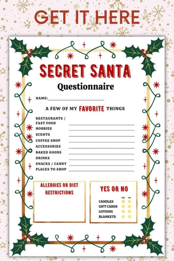 Printable Secret Santa Questionnaire for Christmas Gift - Etsy