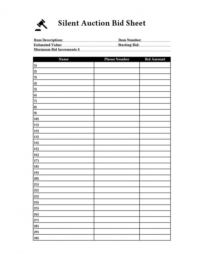 Printable Silent Auction Bid Sheet-great for Charity/school