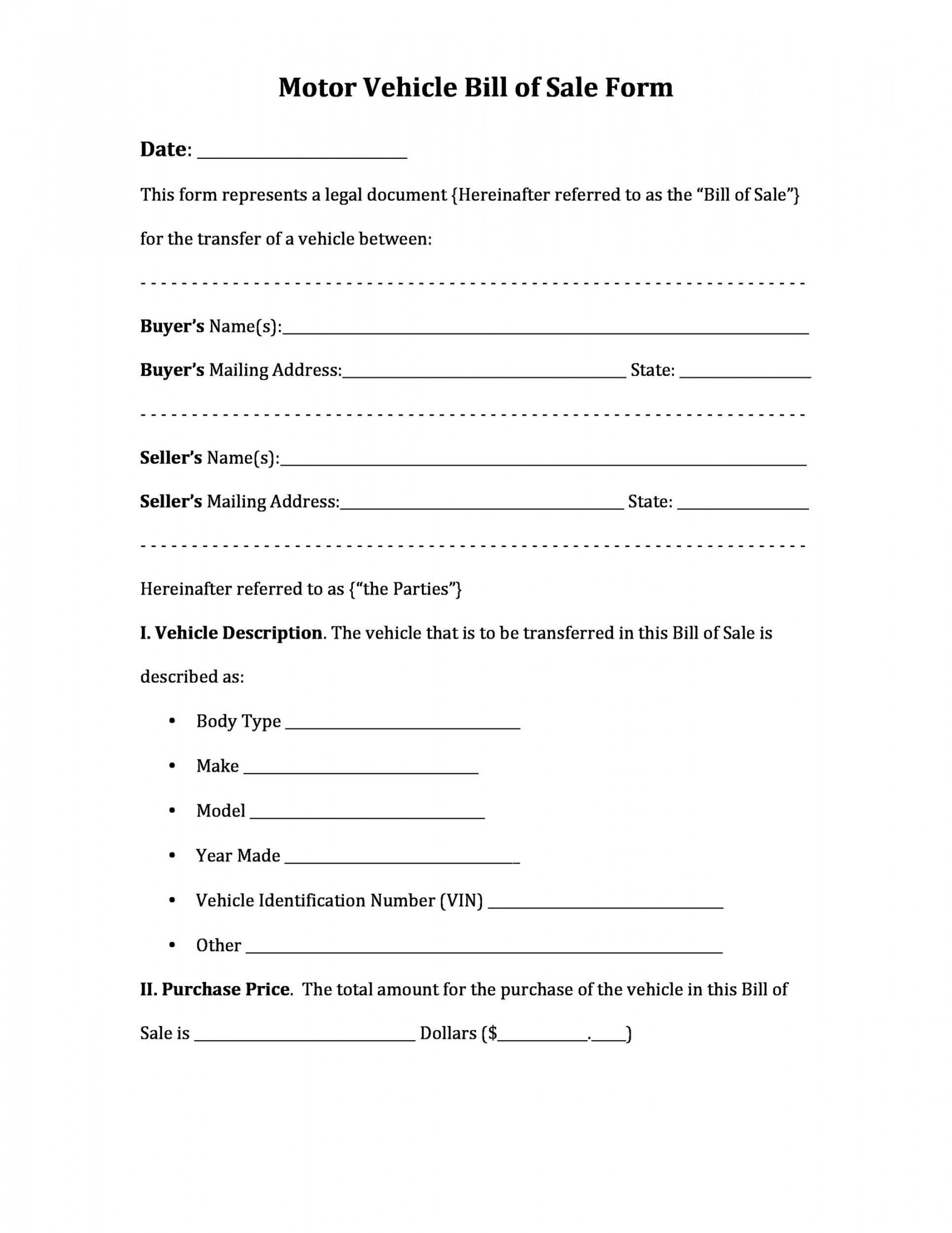 Printable Vehicle Purchase Agreement Templates [Word, PDF]