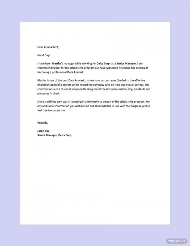 Recommendation Letter for Scholarship from Employer - Download in