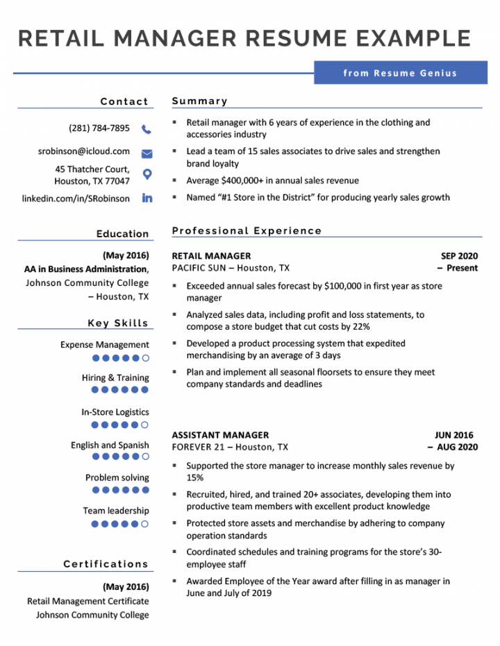 Retail Manager Resume Examples & Writing Tips