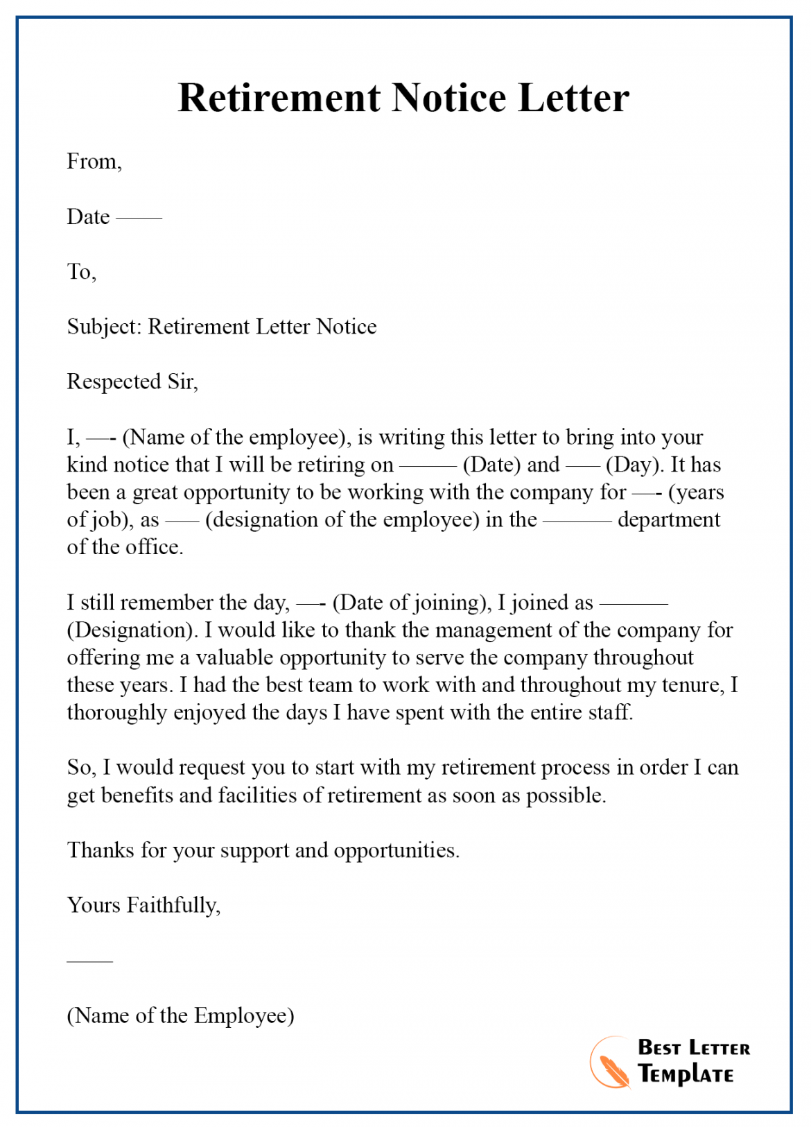 Retirement-Notice-Letter  Best Letter Template  Retirement