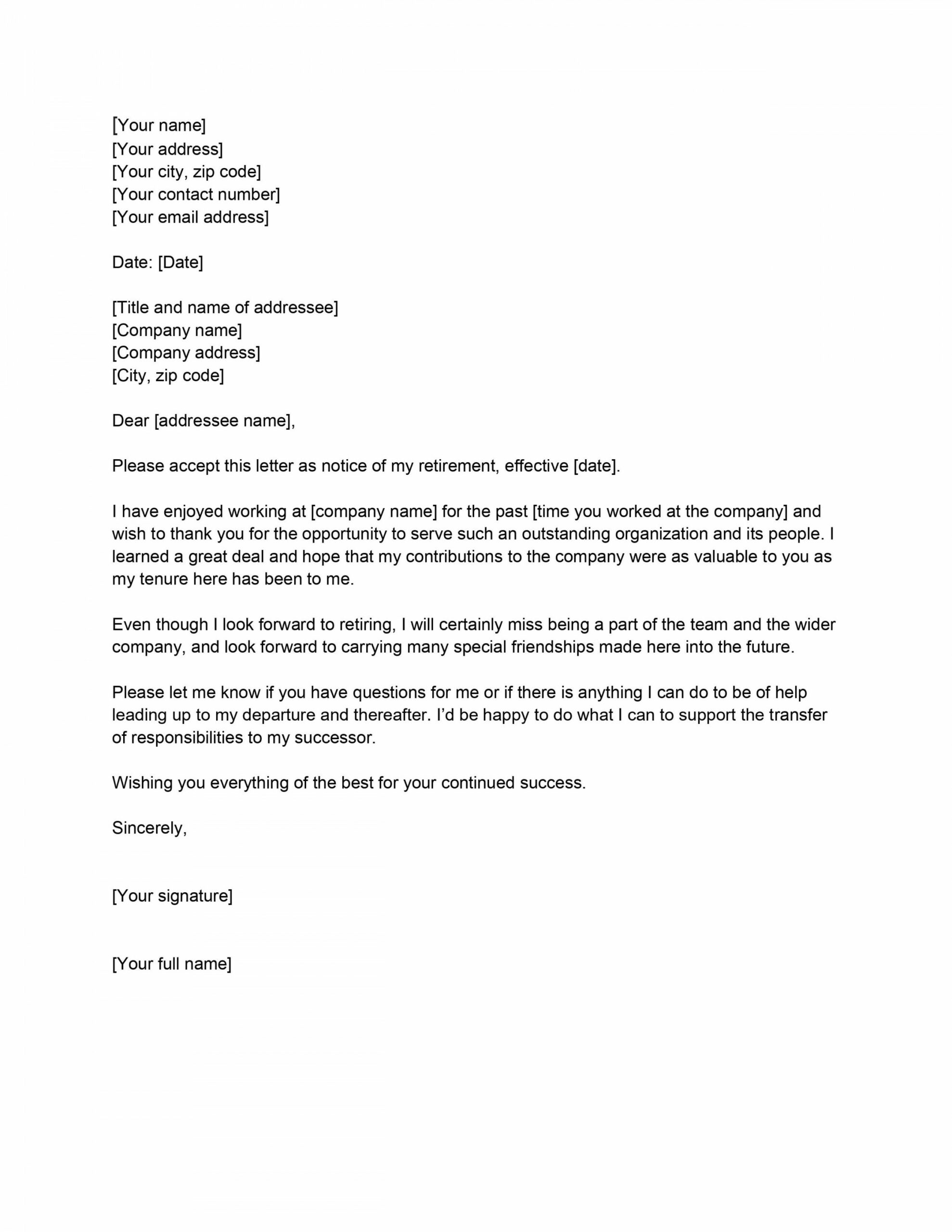 Retirement Resignation Letter Template