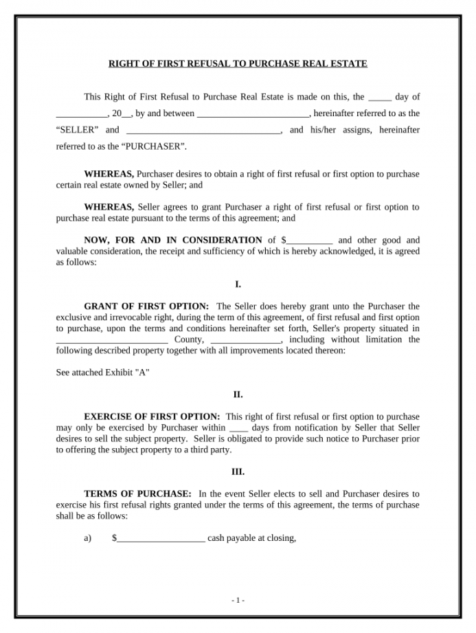 Right of First Refusal: Pre-built template  signNow