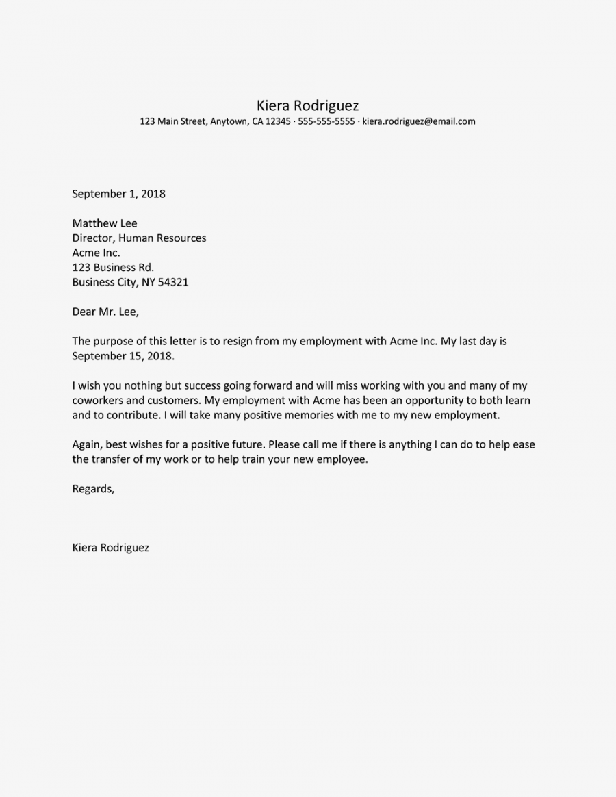 Sample Employee Resignation Letters