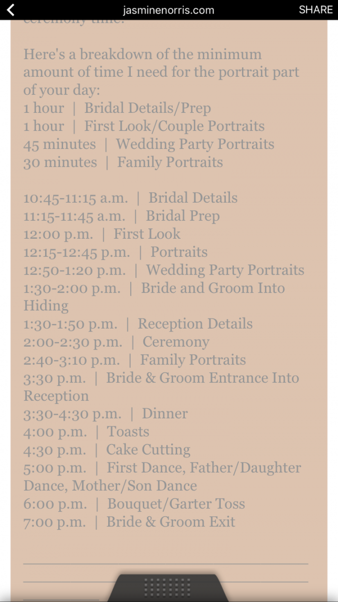 Sample timeline for a pm wedding