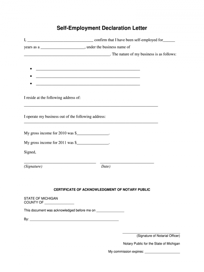 Self Employment Declaration Letter - Fill Online, Printable