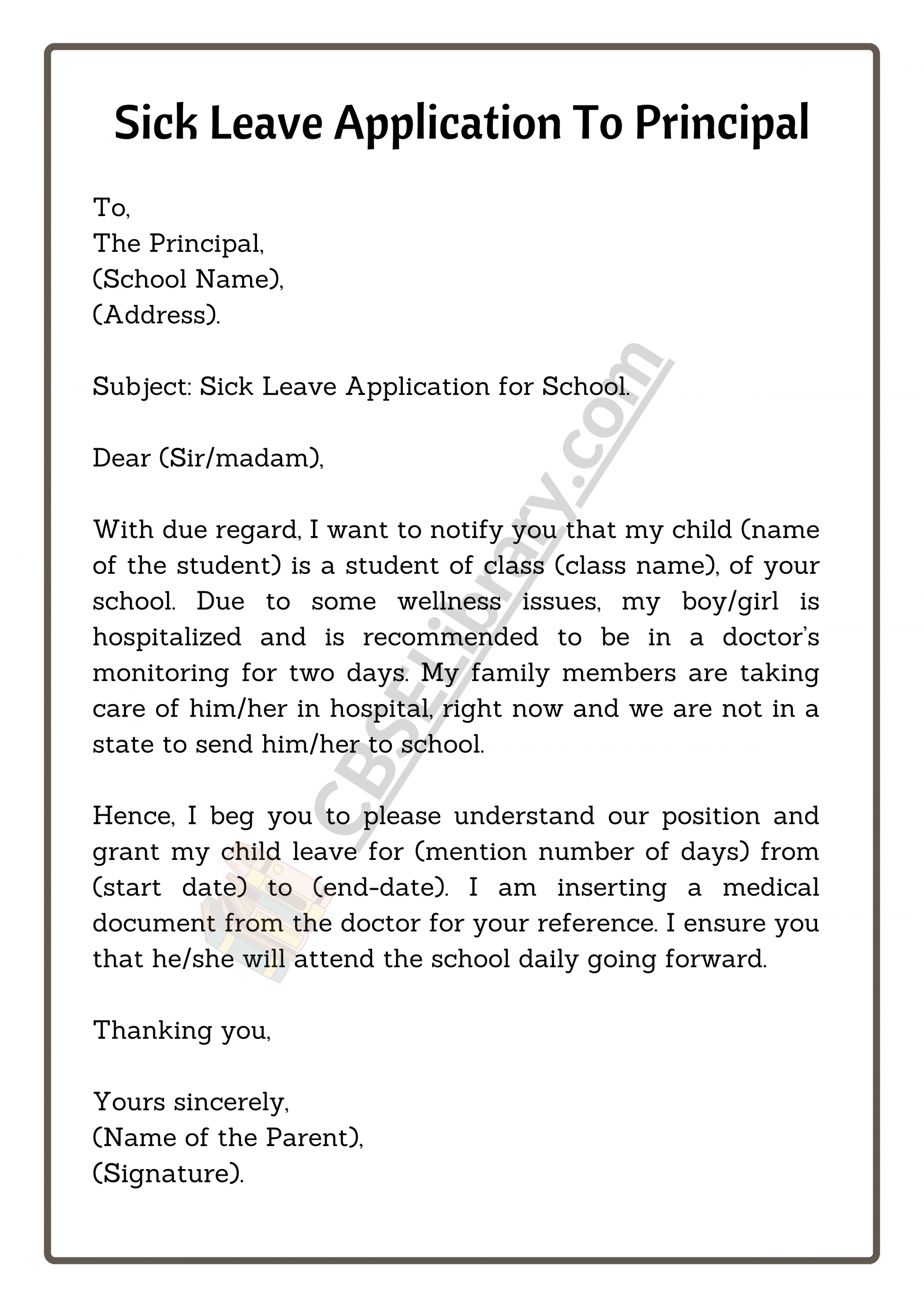 Sick Leave Application Format for School, College and Office