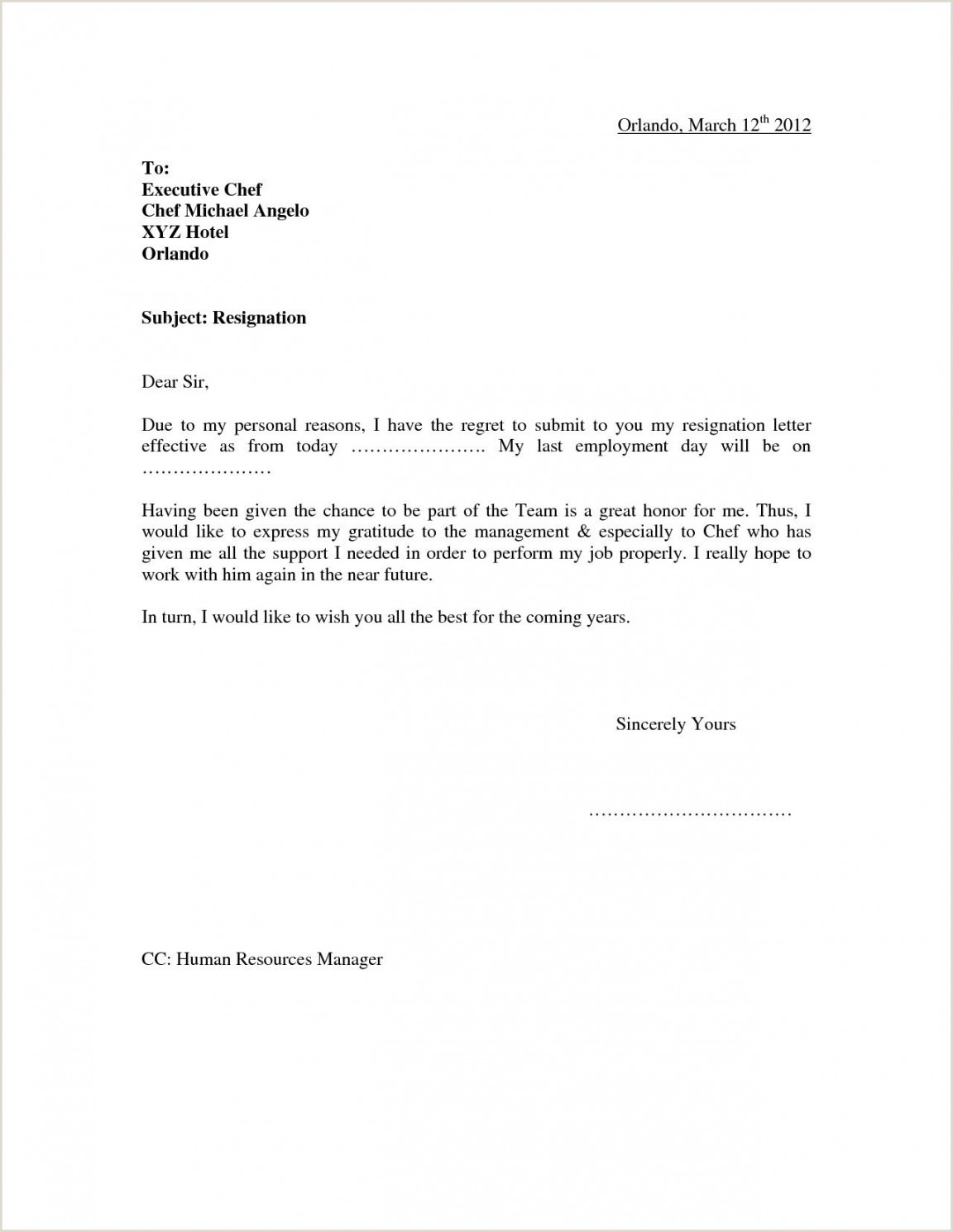 Simple Resignation Letter for Personal Reason  Formal resignation