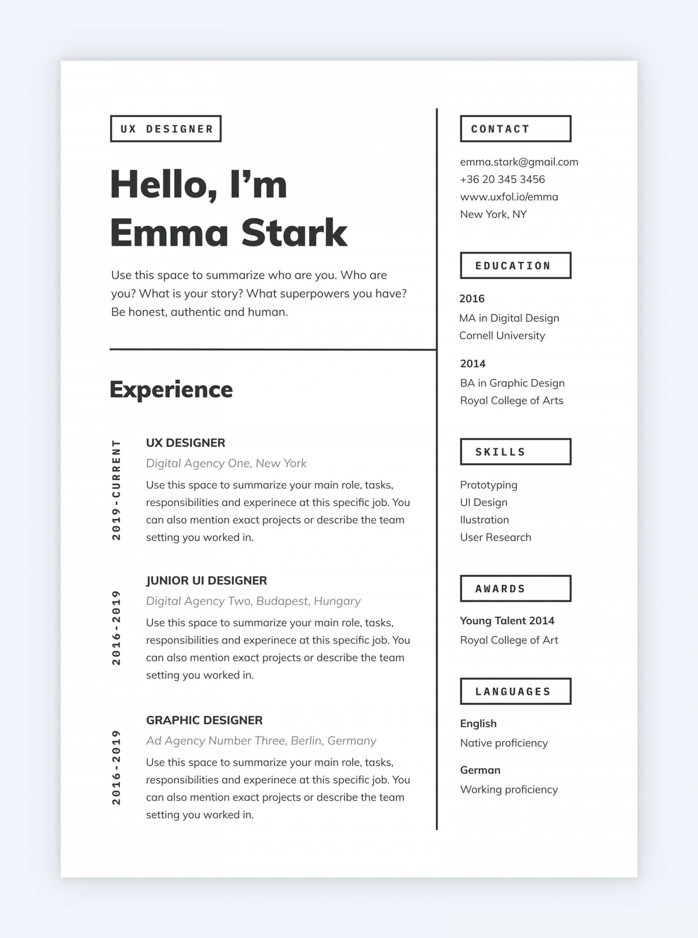 Sleek & Free Designer Resume Templates - UXfolio Blog