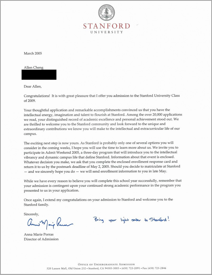 Stanford Letter Of Recommendation Awesome Stanford Acceptance